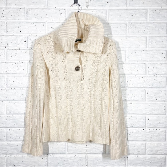 Eddie BAUER Ivory Cable Knit Sweater with button up turtleneck - Picture 3 of 6